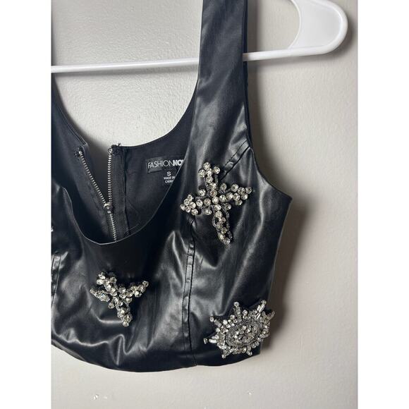 Pre-Loved - Fashion Nova Vegan Leather Crop Cystals, Side Zip - Small - Picture 3 of 5